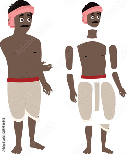 Traditional Indian male character with separately isolated head torso arms hands legs and feet vector illustration