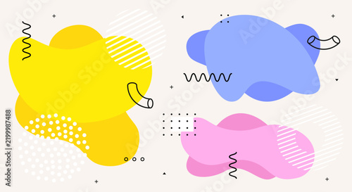 Vector illustration of colorful liquid and fluid abstract background with memphis design elements.