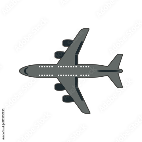 Minimalist flat vector icon of a commercial passenger airplane viewed from above on white background