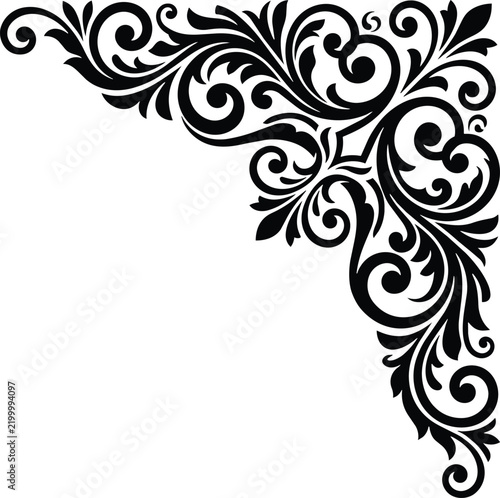 Elegant black floral corner ornament decorative design