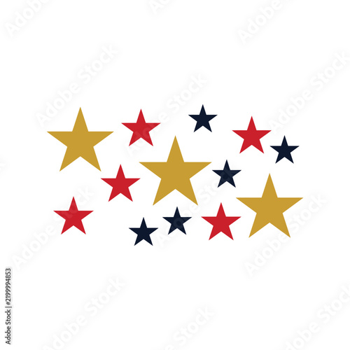 Collection of red gold and blue stars isolated on a white background for patriotic graphic design