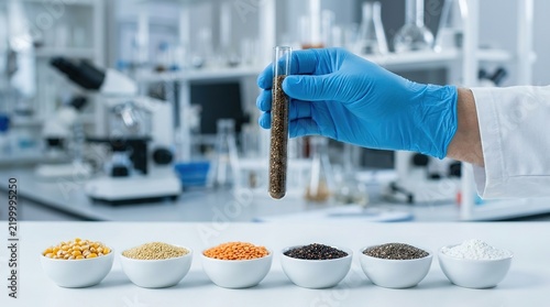 Scientist Testing Grain Seeds in Professional Food Science Laboratory