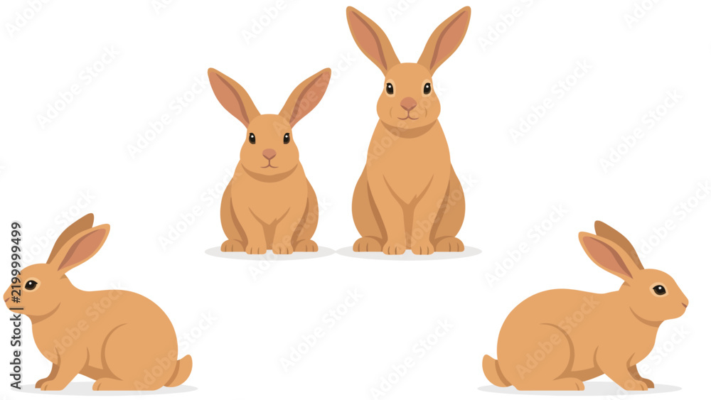 Obraz premium Brown Rabbit Character Set, Cute Cartoon Bunny Vector Clipart in Poses