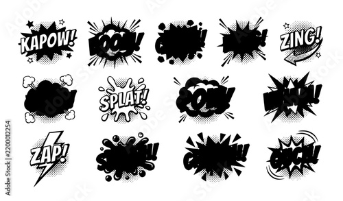 Bild auf Leinwand Retro Pop Art Comic Sound Words and Action Burst Vector Illustration Set