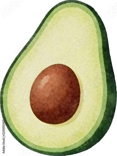 Hand Drawn Avocado Half Illustration Isolated on Transparent Background