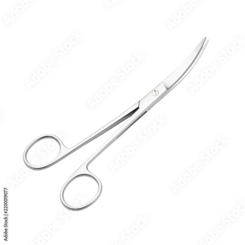 Surgical curved scissors made of stainless steel with finger rings used for medical procedures and operations isolated on a white background isolated on a transparent background