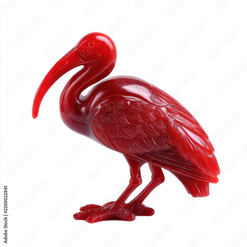 Obraz premium Red Cinnabar Carved Bird Sculpture Isolated On White Background With Intricate Textures
