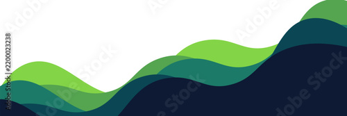 Vibrant lime green, green, teal and navy blue layered smooth wave banner background