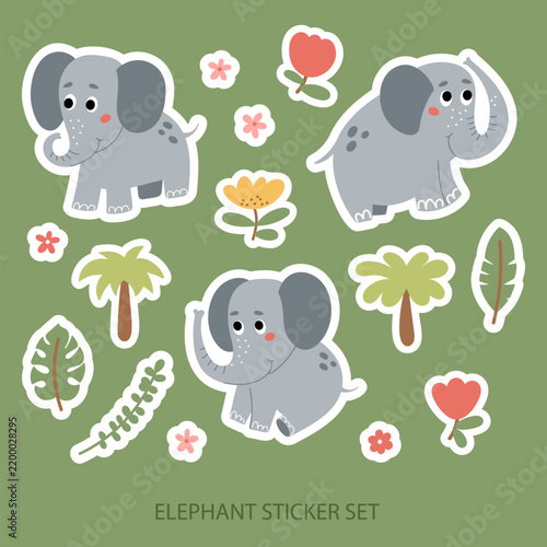 Vector sticker set of elephants