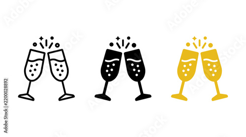 Foto Champagne toast icon design set with flutes clinking for celebration and party c