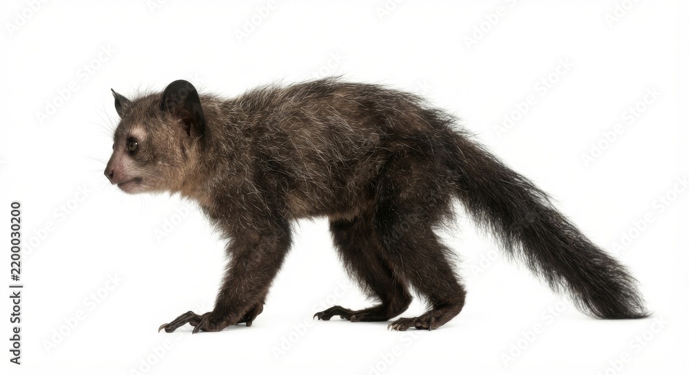 Obraz premium Aye-aye lemur walking isolated on white background