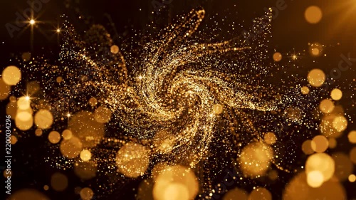 Luxury celebration and festive background golden glitter particles swirling in bokeh light elegant motion.