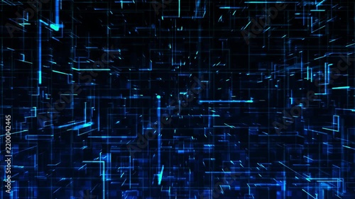Blue digital grid filled cubes, numbers depth analytics, computation processing. machine learning, cloud computing, financial data, automation, research, databases advanced digital systems.