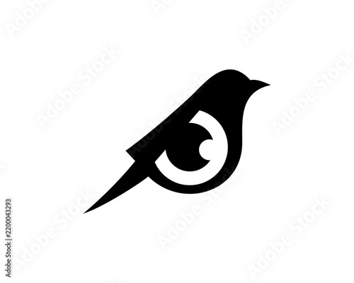 Minimalist bird with optical eye negative space logo vector