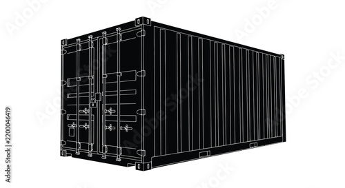 Shipping container silhouette on a white background industrial outline design