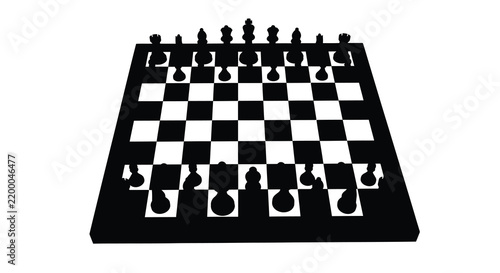 Картината върху платно Chessboard with pieces black and white silhouette on white background