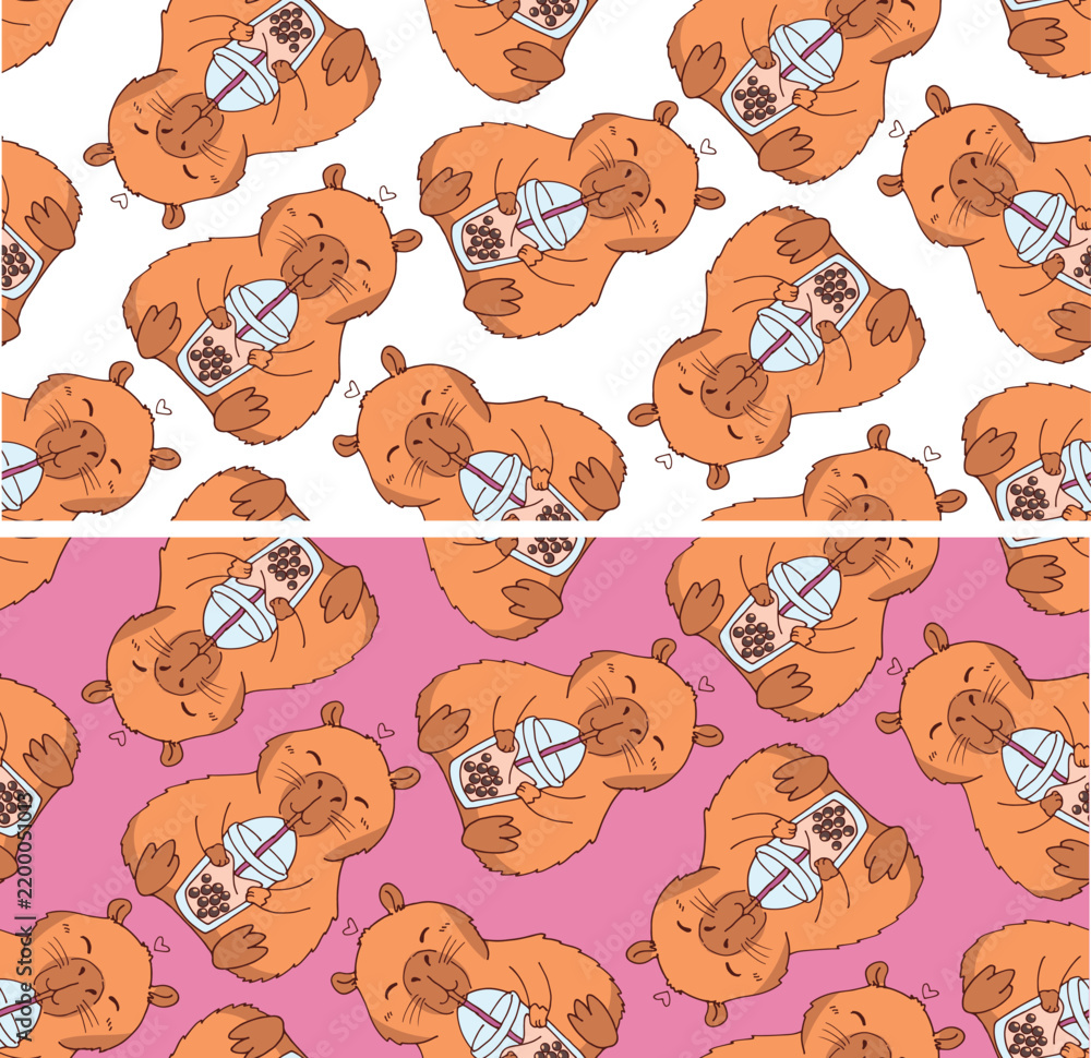Obraz premium Trendy Boba lover print pattern - hand drawn doodle art. Bubble-tea print sticker. 