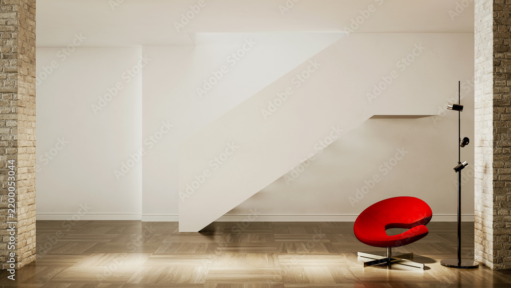Obraz premium 3D rendering, 3d illustration, Large Luxury modern living room interior, brutalist architecture realistic lighting, Graphic Overlay wide angle, contemporary furniture, clean lines, minimalist decor,