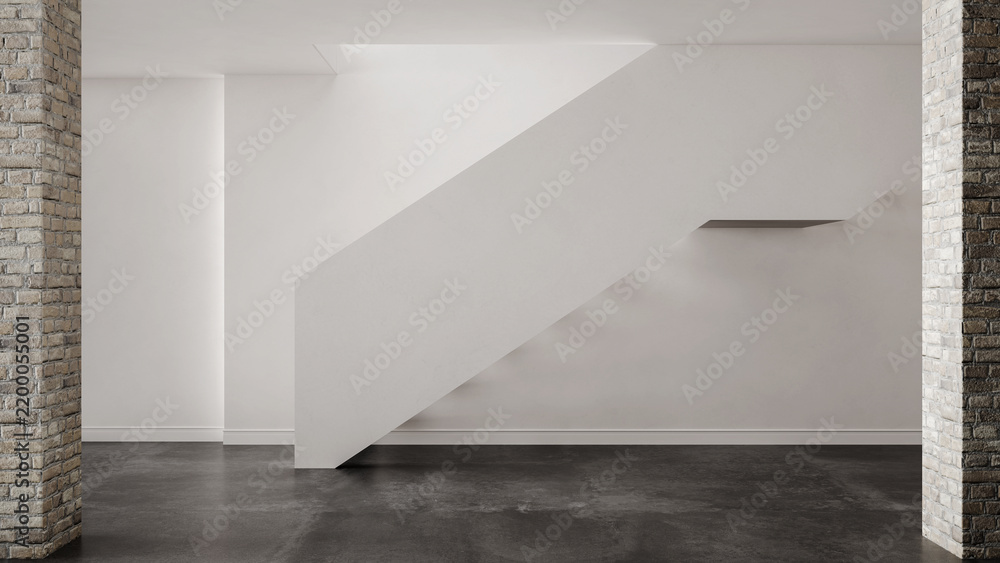 Obraz premium 3D rendering, 3d illustration, Large Luxury modern living room interior, brutalist architecture realistic lighting, Graphic Overlay wide angle, contemporary furniture, clean lines, minimalist decor,