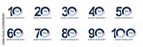 Collection set of numbers 10 to 100 Anniversary logo design. Birthday celebration logo symbol concept	