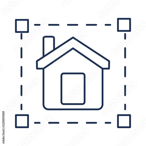 Blue House Selection Line Icon for Real Estate and Design