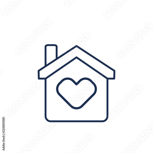 Minimalist House with Heart Line Art Icon in Blue
