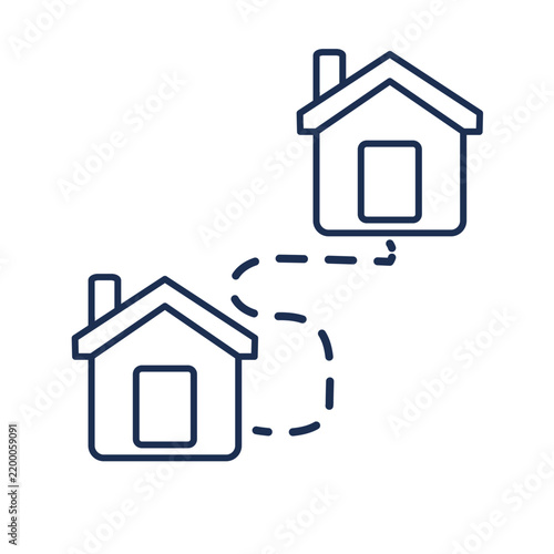 Moving House Icon with Residence Connection Line and Path