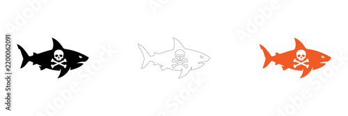 Shark with pirate flag icon set isolated on transparent background, Vector