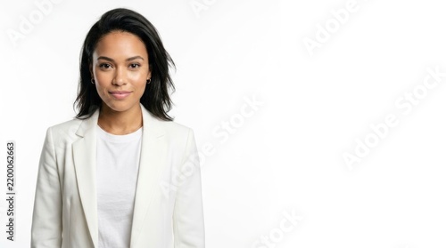 Confident Young Woman in White Blazer.