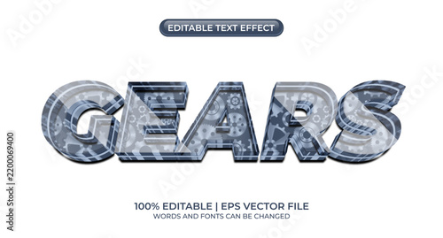 Gears 3d text effect. Gears editable text style effect. Metallic machine gear text effect template. Industrial metallic style