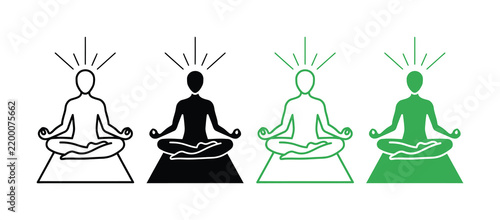 Set of four minimalist yoga meditation in black and green