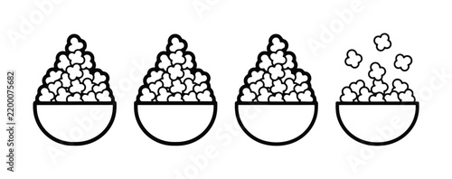 Set of four popcorn bowl in simple black and white line style