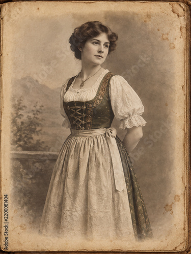 AI generated young woman in traditional austrian dirndl, clothing called tracht