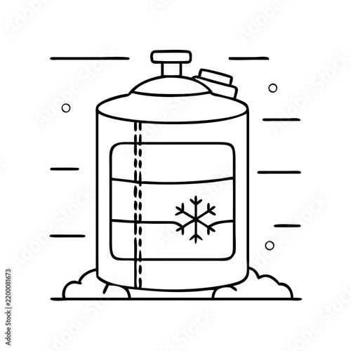 Isolated gas cylinder with cold liquid inside - Minimalist vector illustration of a gas cylinder releasing cold liquid, depicted with snowflakes inside.