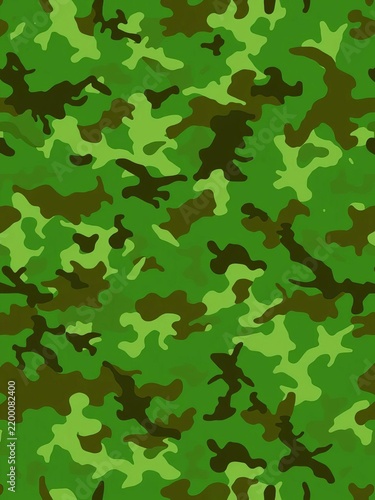 Seamless camouflage pattern with green and brown tones, resembling a forest landscape, hunting, illustration