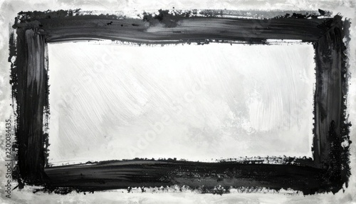 Hand drawn black and white rough brush stroke texture frame border designed as abstract distress background layout with layered paint edge element for banner decoration and graphic clip art
