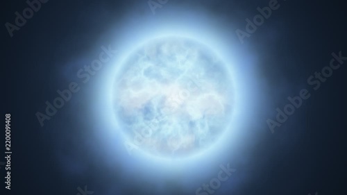 Loop massive blue supergiant star with swirling electric plasma surface. Glowing blue star sphere with hot plasma