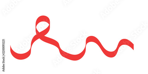 An illustration of a single flowing red ribbon icon featuring a loop symbolizes awareness of blood cancer, HIV, AIDS, and heart disease. Symbol clipart vector design.