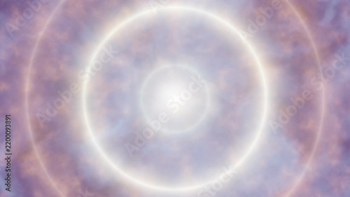 Loop Supernova pulse effect with luminous concentric circles. Abstract glowing light rings pulsing over cosmic nebula background