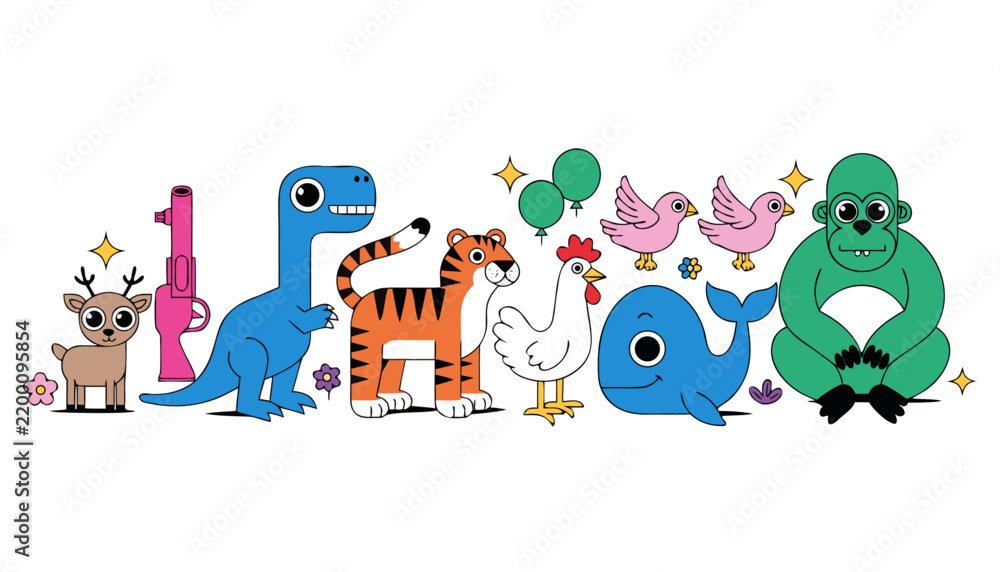 Fototapeta premium Colorful Animal Vector Character Set for Kids Education and Children Book Illustration