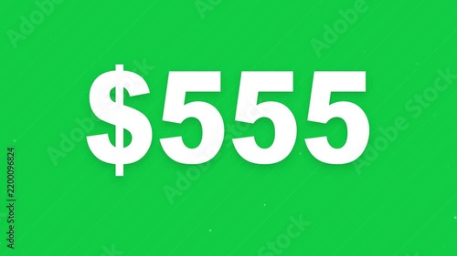 Digital counter of growing currency amount on a vibrant green background