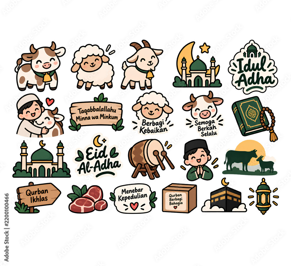 Obraz premium Cute Eid al-Adha Islamic Holiday Sticker Pack