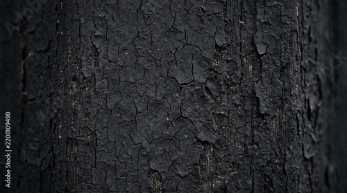 Macro texture of heavily cracked dark burnt wood surface with dense scaly fissures and rough charred details