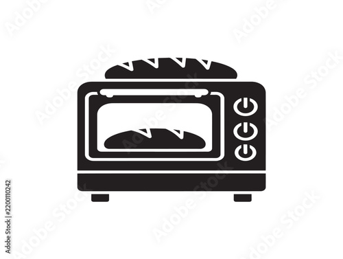 Microwave oven icon with toasted bread slice illustrating food reheating process for digital interfaces
