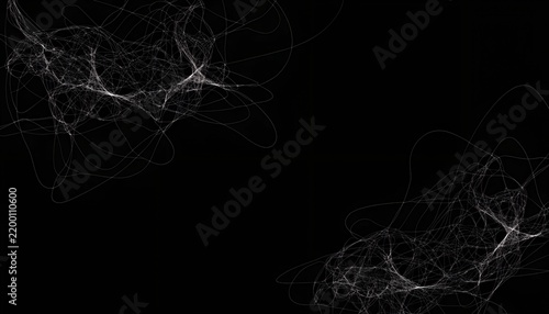 Abstract White Smoke Lines and Curved Fiber Network on Black Background