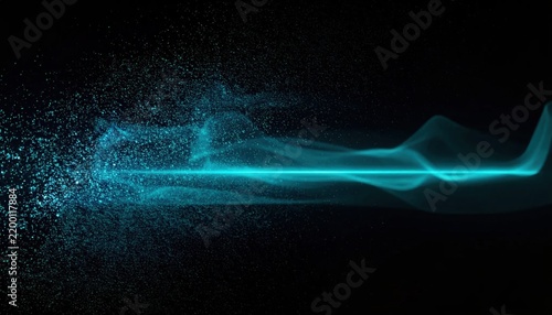 Abstract banner backdrop design featuring a glowing blue light blur shape set against a dark grain texture background with a dynamic noisy effect for creative posters, headers, and covers.