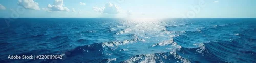 Obraz  z motywem Vast, deep blue ocean stretches to the horizon, sunlight reflecting on the endless waves A breathtaking view of the seemingly limitless sea , nautical, calm
