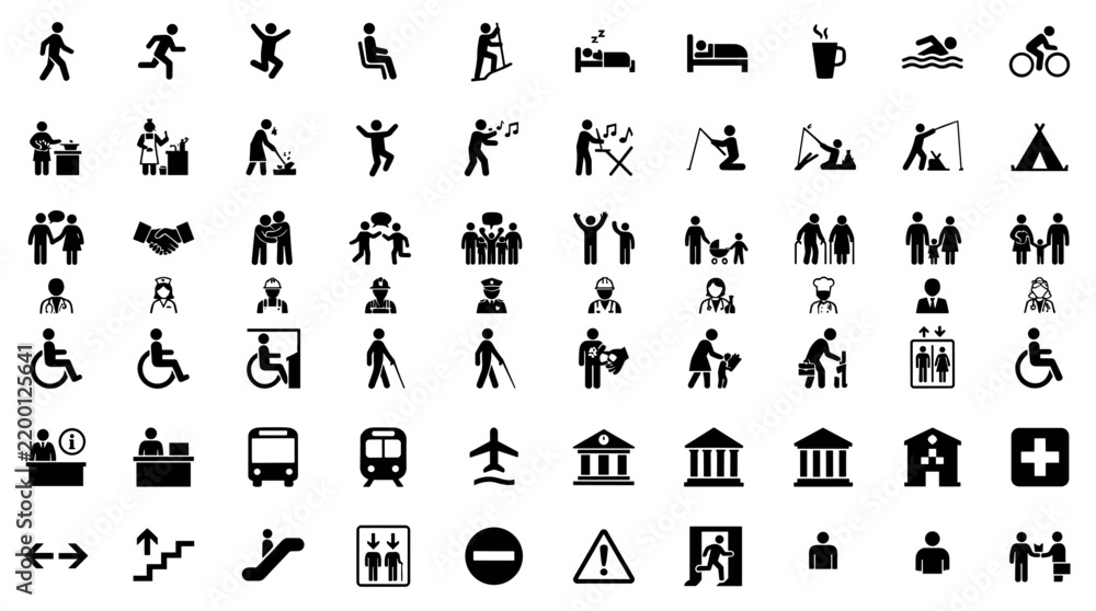 Obraz premium Set of various black human and public service icons