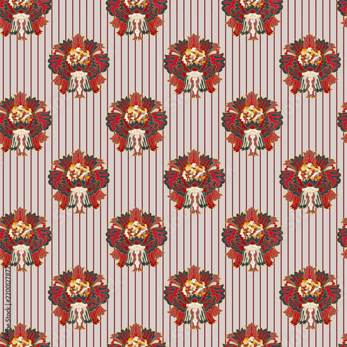 Floral Medallions On Light Striped Background