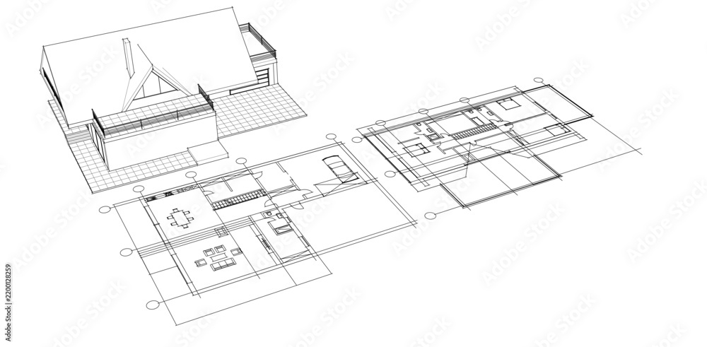 Fototapeta premium house traditional architecture plan 3d illustration 